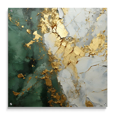 Gold And Green Paint Fusion - Abstract Painting Acrylic Wall Art For Living Room