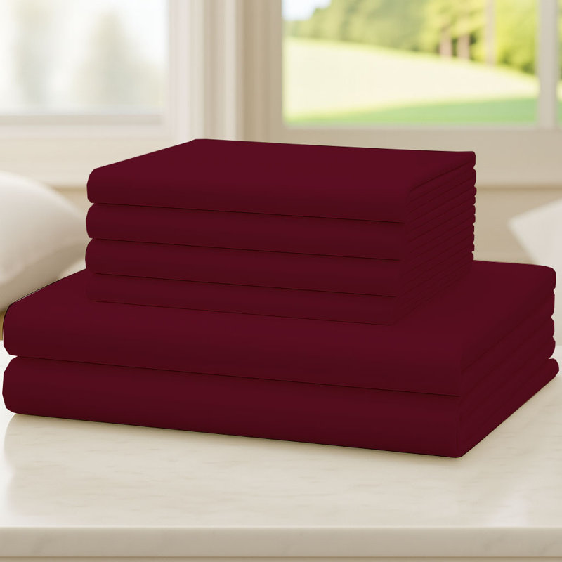 6-Piece Ultra-Soft Microfiber Sheet Set, Twin Sheet Set with 2 Pillowcases, Burgundy