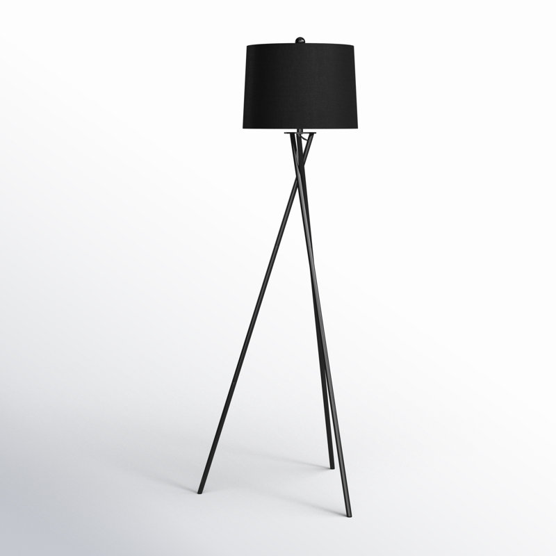 Sleek Tripod 61.5'' Black Floor Lamp with Cotton Shade