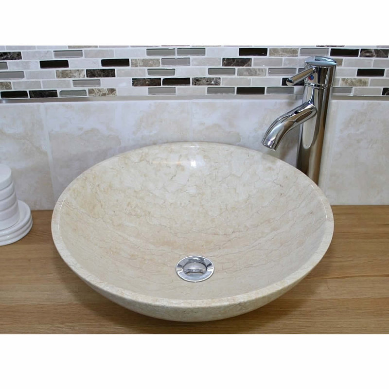Belfry Bathroom Berrin 430mm L x 430mm W Stone Round Sink with Tap, Cream Marble