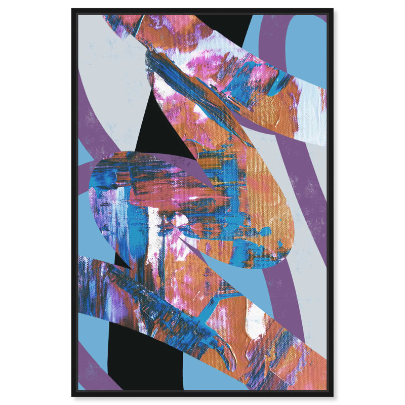 Art mural rétro abstrait rétro moderne Glitch, Cadre noir, H 16 po x l 11 po