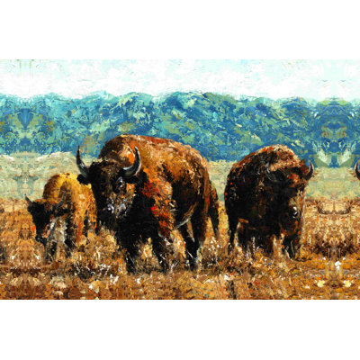 Buffalo Family - peinture sur toile tendue
