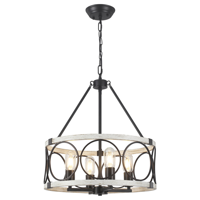 Lustre cylindrique rustique à 4 lumières Reback, Noir / Blanc délavé