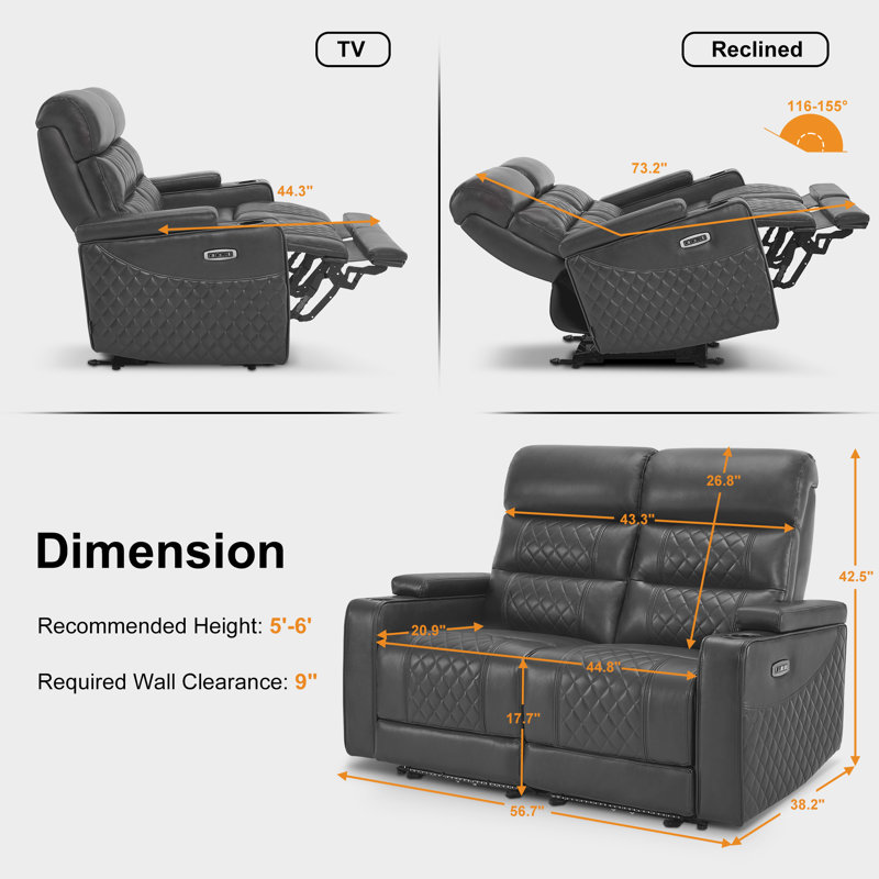 Canapé inclinable électrique avec repose-tête réglable, siège de cinéma maison, Gris
