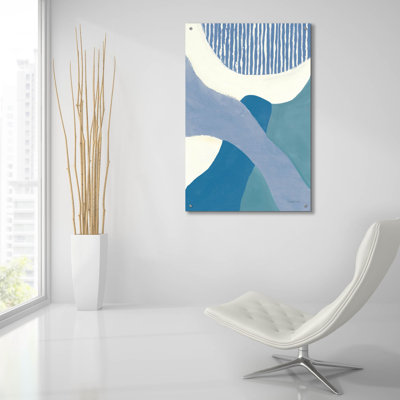 «Retro Abstract 6 Blue Green» par Danhui Nai, art mural en verre acrylique, 24 po x 36 po