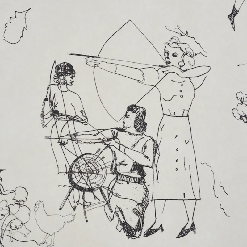 Schumacher x Peg Norriss Toile De Femmes Wallpaper, Sky/Saddle