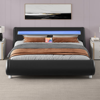 Small Double Bed，Upholstered Sleigh Bed
