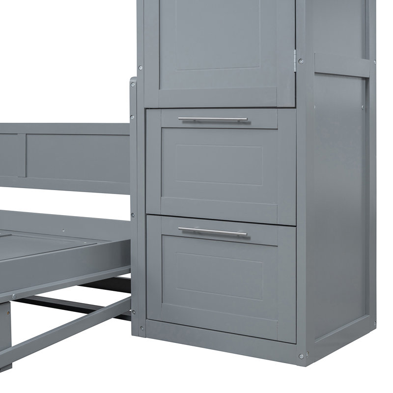 Lit escamotable Murphy avec placard et tiroirs, Gris, Grand