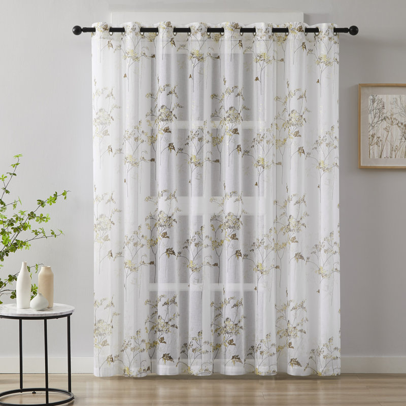 Beautiful Printed Boho Patio Door Floral Curtains For Sliding Glass Door or Extra Large Windows, Gold