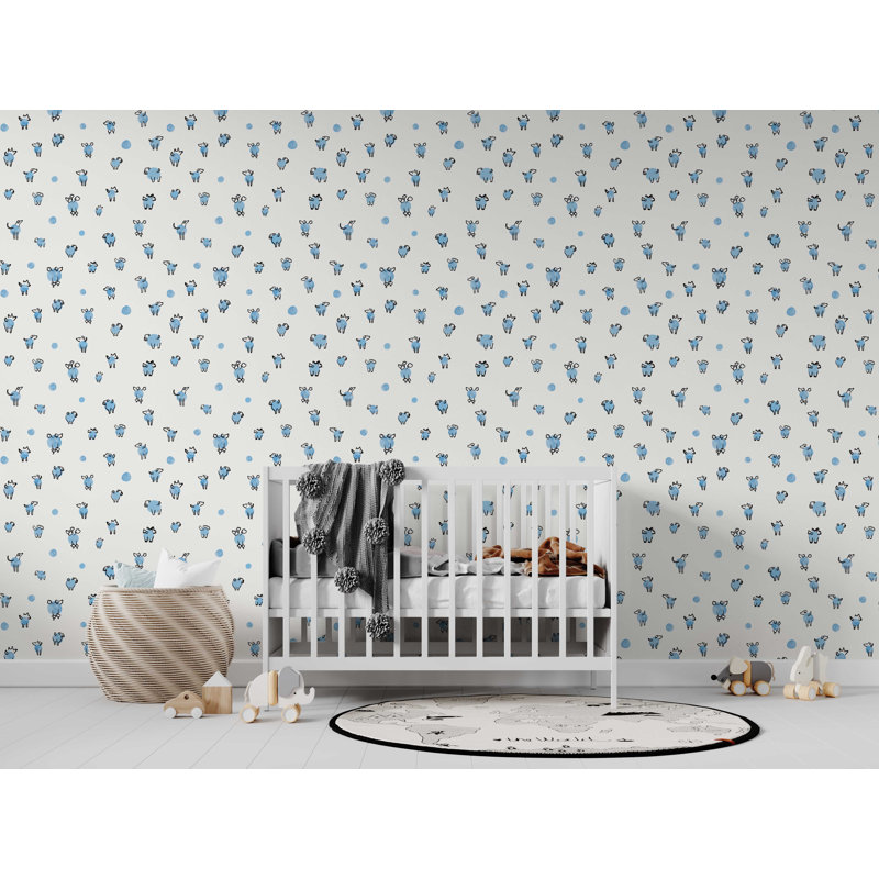 The Baby''s Critters 33' L x 20.5" W  Wallpaper Roll, Blue