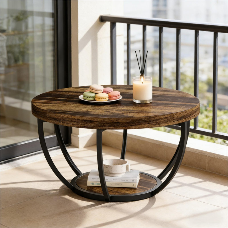 Table basse en bois d'ingénierie et en acier, table basse à 2 niveaux pour le salon ou le bureau, style moderne