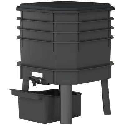 4-tray Worm Composter Bin, 7.4 Gallon Indoor Outdoor Vermicomposting System For Food Waste Recycling