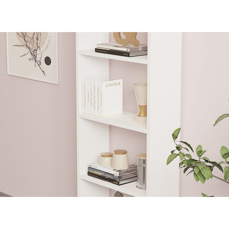 Bibliothèque moderne blanche de 63,0 po x 19,7 po x 7,7 po | 100% panneau de particules enduit de mélamine, épaisseur: 0,7 pouce | Nombreuses tablettes, solution de rangement murale et élégante pour la maison et le bureau | Design élégant