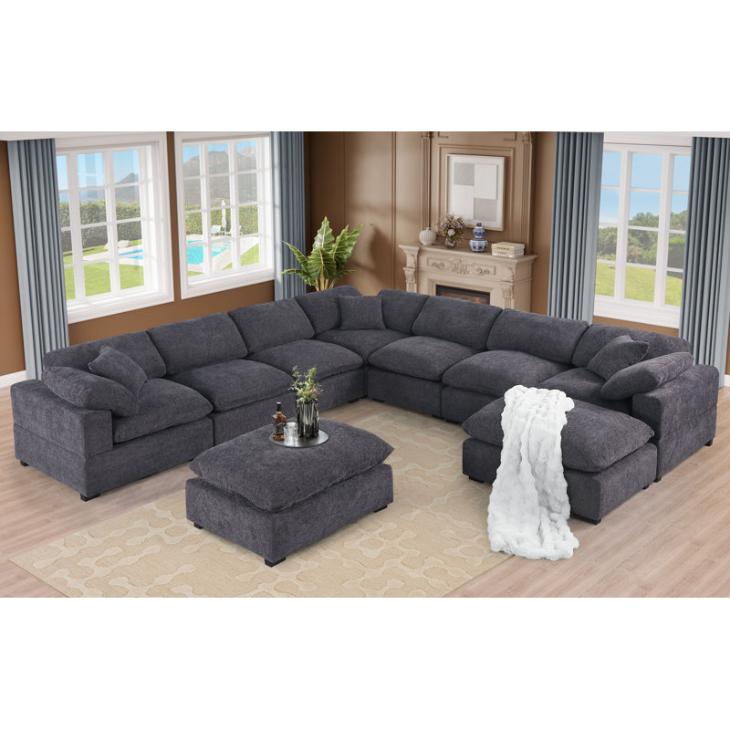 Corto Nine Piece Oversized Reversible Corner Sectional, Dark Gray Chenille
