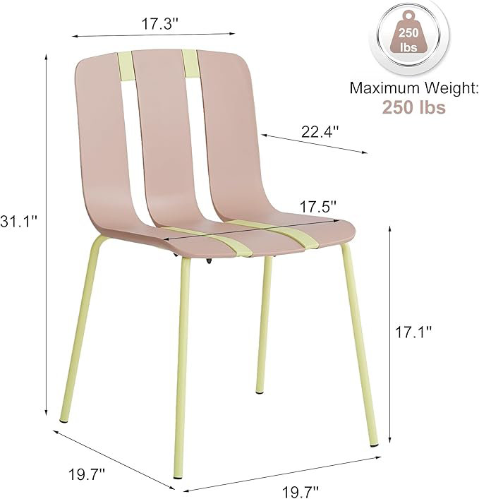 Modern Outdoor & Indoor Plastic Dining Chairs, Durable Metal Frame with Contoured Seat, Weather-Resistant, Easy Assembly, Ideal for Patios, Cafes, and Home Use, Set of 4
