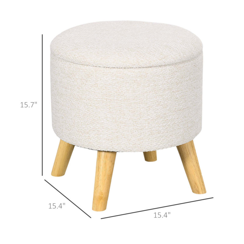Repose-pieds rond avec rangement et plateau rembourré pour le salon, la chambre à coucher ou le vestibule, Blanc, crème