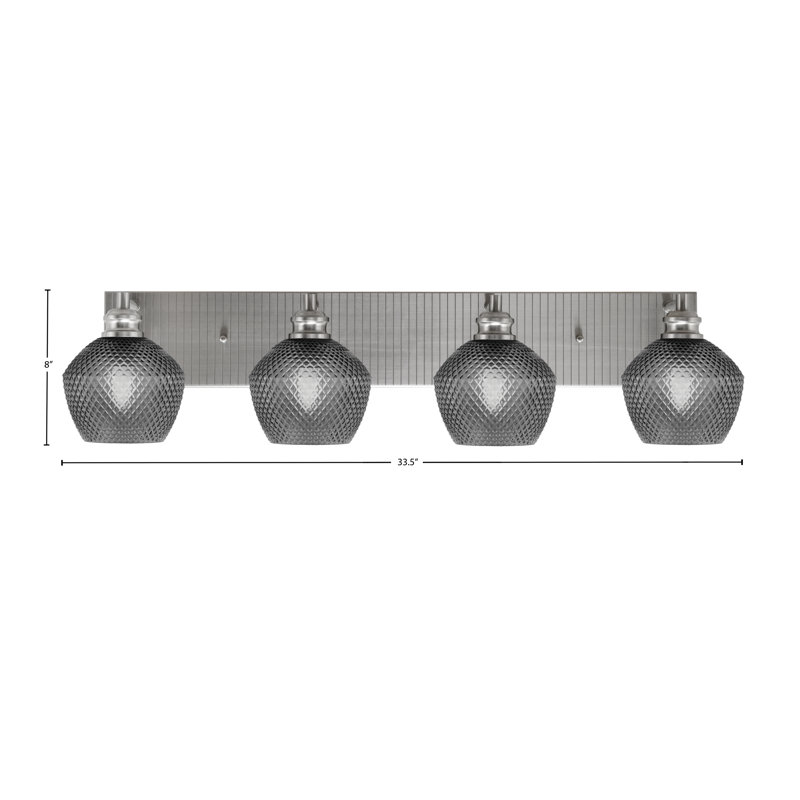 Barre d'éclairage de salle de bain 4 lumières Edge avec verre texturé fumé 6 po, Nickel brossé