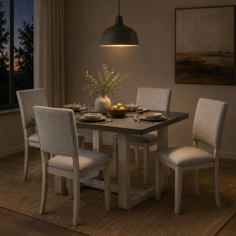 5-Piece Wood Dining Table Set, Rectangular Dining Table and 4 High Back Upholstered Chair, Kitchen Table Set for Dining Room