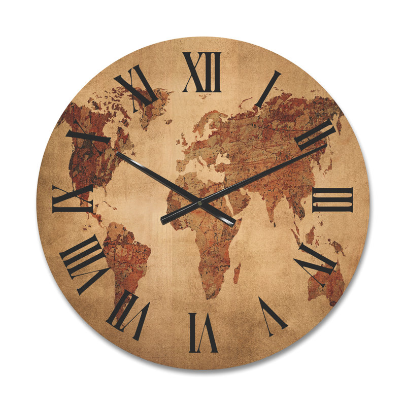 Horloge murale rétro en bois - Ancienne carte du monde VII, Moyen