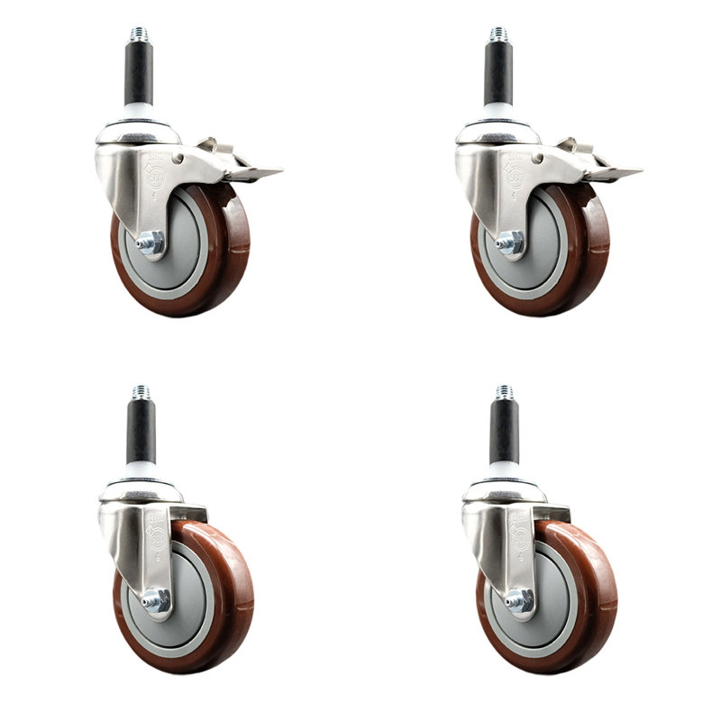 Ensemble de roulettes à tige pivotantes en polyuréthane 4 pouces 316SS marron 7/8 pouces