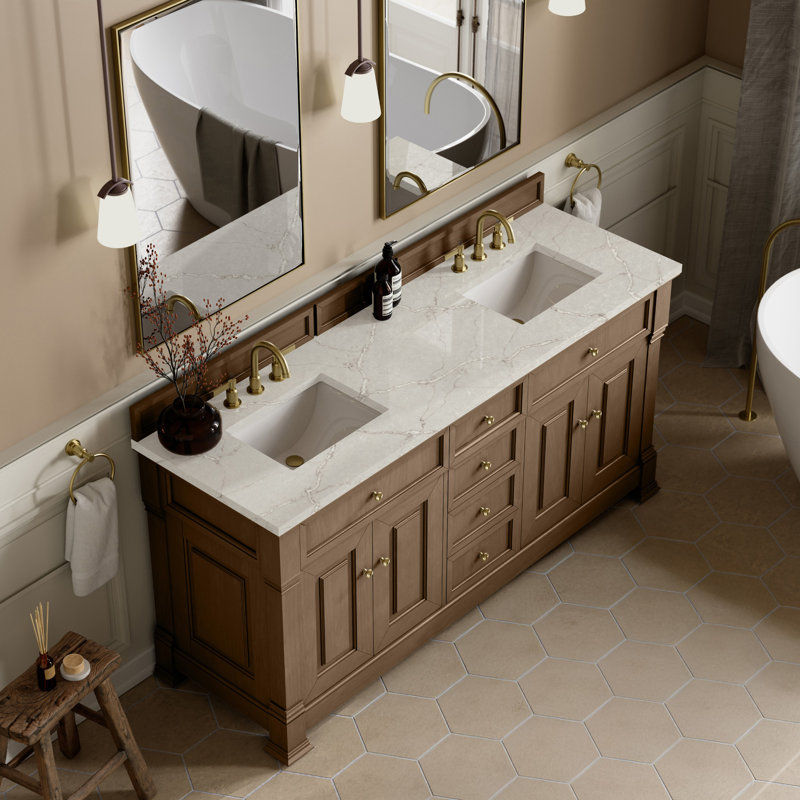 Brookfield 72'' W Double Vanity, Victorian Silver, Pecan