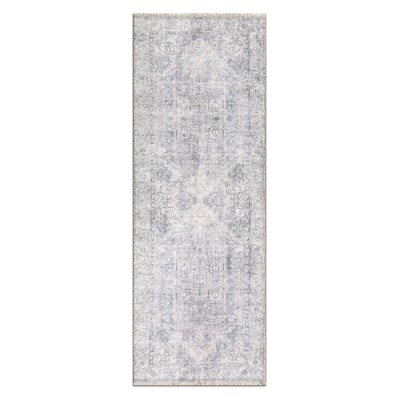 Tapis bleu / ivoire Kromer Medallion, Tapis de couloir 2 pi 6 po x 10 pi