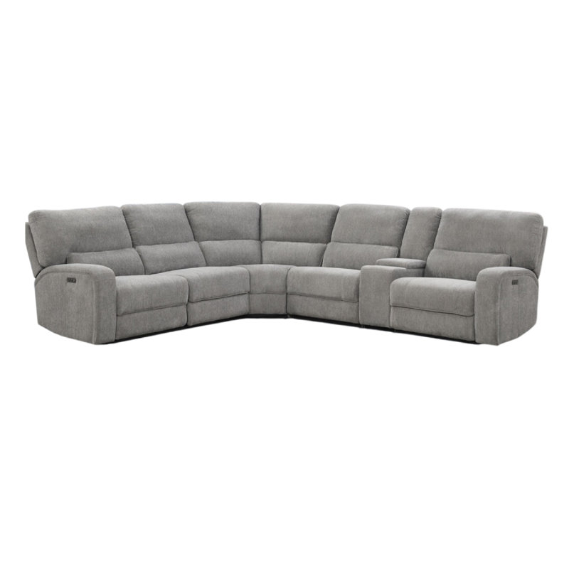 Tonie Power Recliner Sectional Sofa, Cupholders Grey Chenille 114 Inch