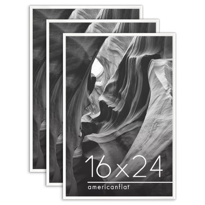  16x24 Poster Frame - Set of 3 - Slide-In Photo Frames with Buildable Molding - White Picture Frames with Polished Front Cover for Wall