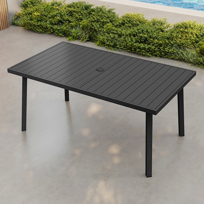 Table de salle à manger de patio rectangulaire pour 6 personnes en aluminium toutes saisons pour le jardin et la piscine (noir)