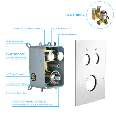 Wall Mounted Square Shower With Dual 10 Inch Head Valve -