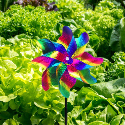 Windmill Bird Repellent garden Decorations Colorful Wind Spinner Outdoor Decor Reflective DIY Lawn Windmill Garden Decor, Gradual Color