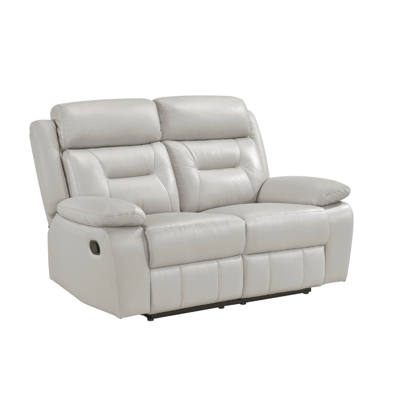 Causeuse inclinable Conia, cuir, USB, 63 po, Gris clair argenté, Manuel - Bouton-poussoir