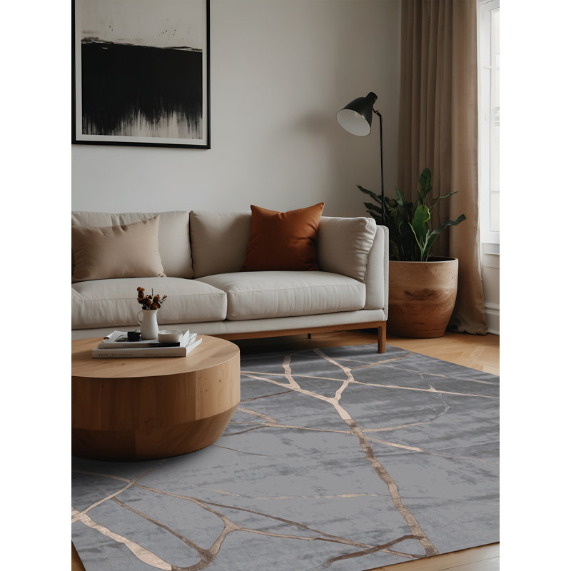 Machine Washable Gray Area Rug, Square 8'