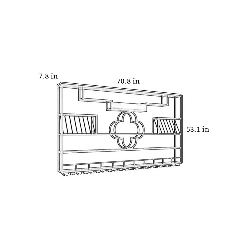 Simple Iron Wall Mounted Wine Rack, Gold, 53.1" H x 70.8" W x 7.8" D
