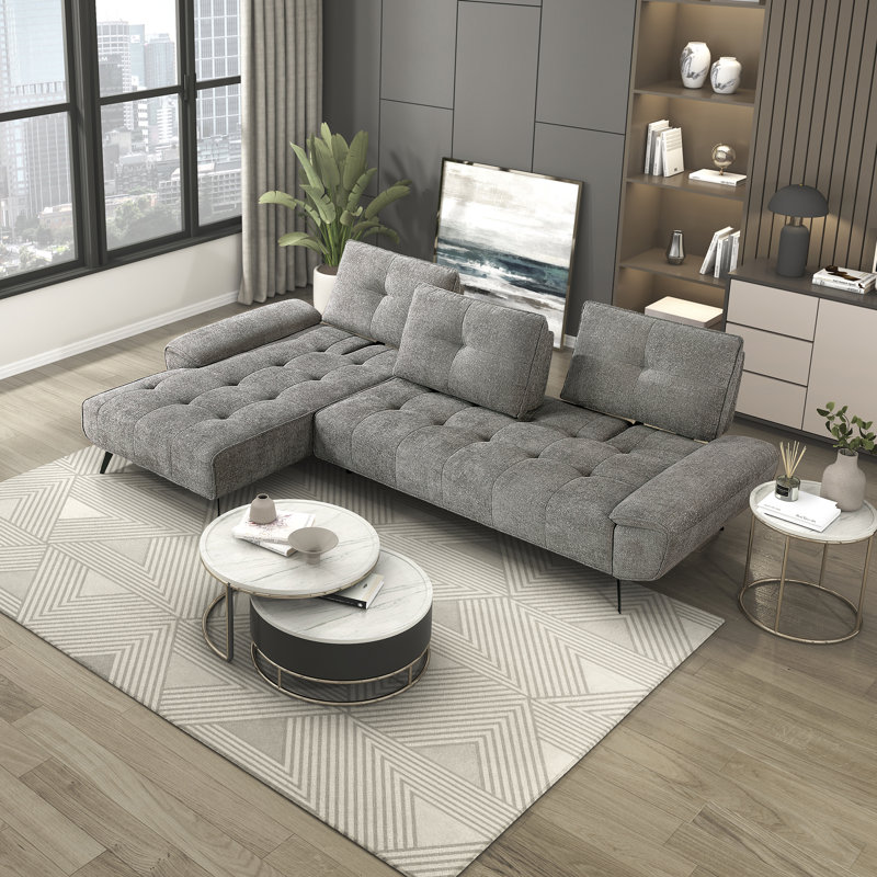 Canapé modulaire en chenille 2 pièces Kenner, Orienté à gauche (vu de face), Chenille gris tourterelle