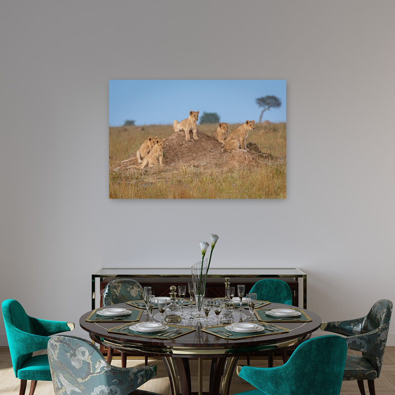 Savannah Lion Cubs Abstract Contemporary Landscape Nature Wall Art Print by Jeffrey C. Sink - 1 Piece Wrapped Canvas Wall Art