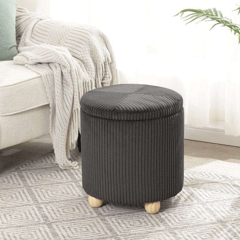 16"H Velvet Round  Storage Ottoman Footstool, Gray