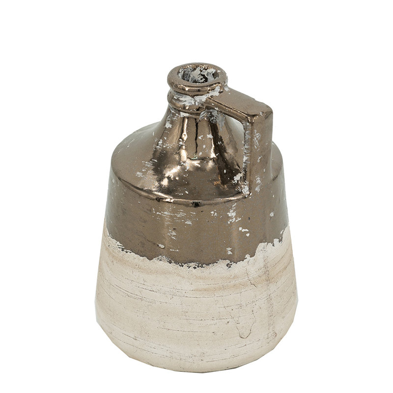 Terracotta Jug Vase with Metallic Bronze and Natural Tan Finish