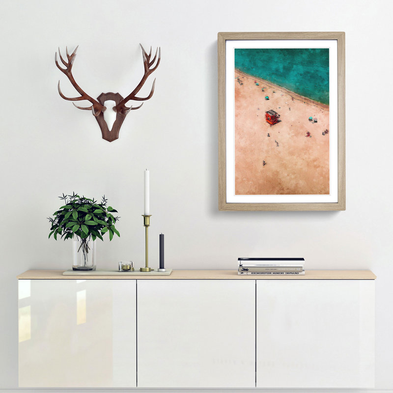 South Beach In Miami Painting - Framed Print, 45cm H x 33cm W x 2cm D, Oak Framed