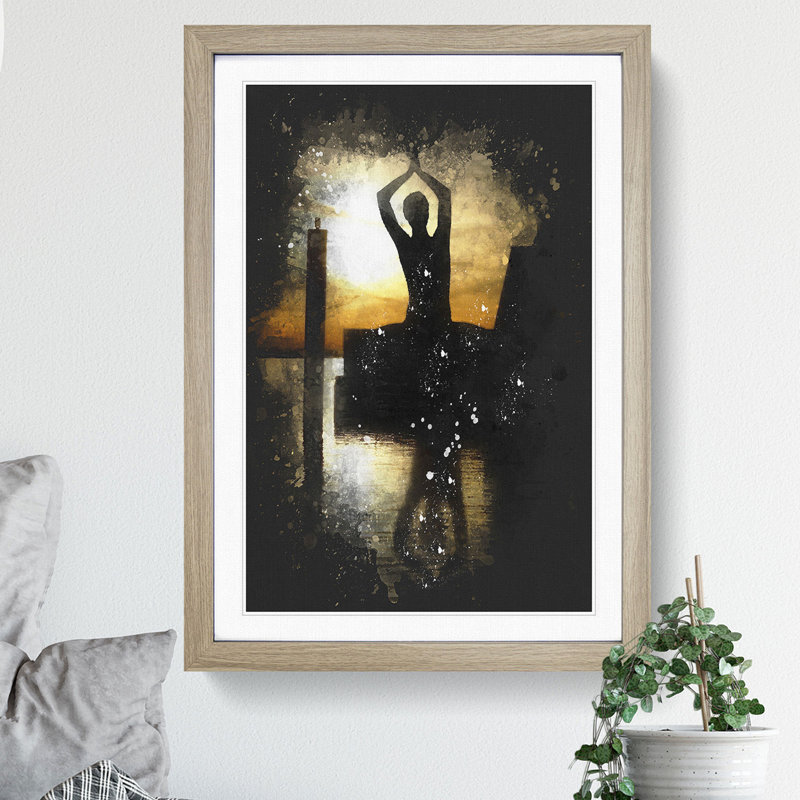 Yoga Meditation Paint Splash - Picture Frame Graphic Art, Oak, 90cm H x 65cm W x 2cm D