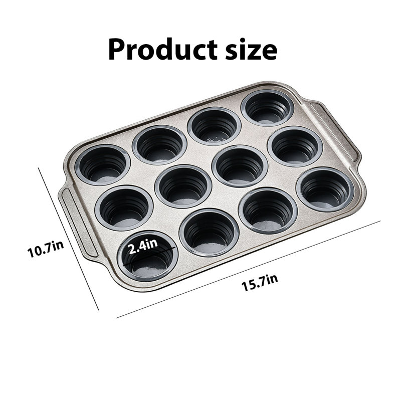 Moule à 12 muffins en silicone antiadhésif pour cuisson gris, Gris