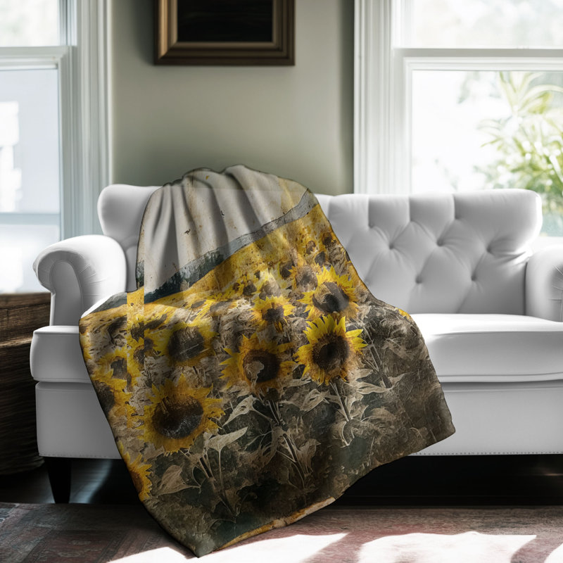Couverture en sherpa de qualité supérieure Sunflower Fields Forever, Lit simple