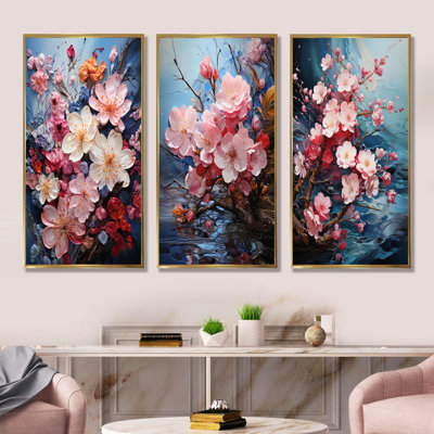 «Japon Blossom Mosaic Waterside», ensemble de 4 reproductions d'art sur toile