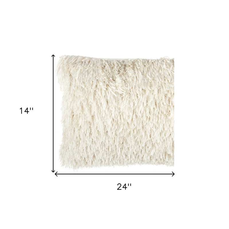 14" X 24" Long Shag Throw Pillow, Ivory
