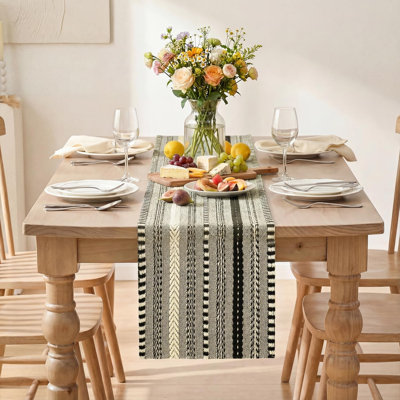 Chemin de table noir tissé de style campagnard, décoration de table de salle à manger de cuisine rustique saisonnière
