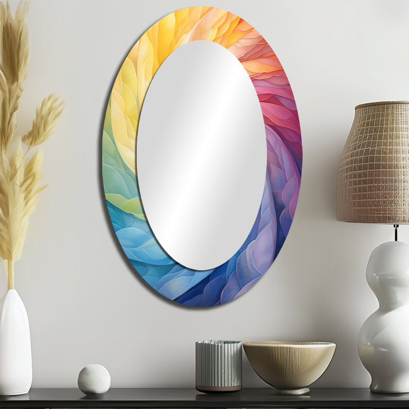 Raimbow Serenade Of Spirals I - Miroir décoratif ovale abstrait sur métal, 36 po x 24 po