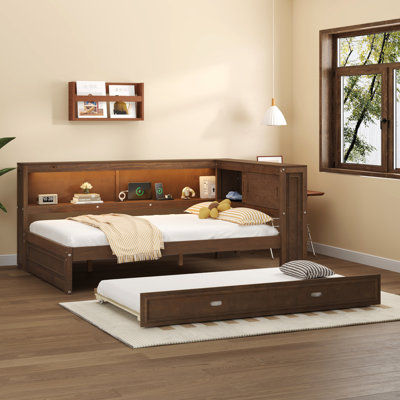 Antique Wood Color Daybed With Port, Led, Trundle - Modern Appeal, Function Storage, , And Feature