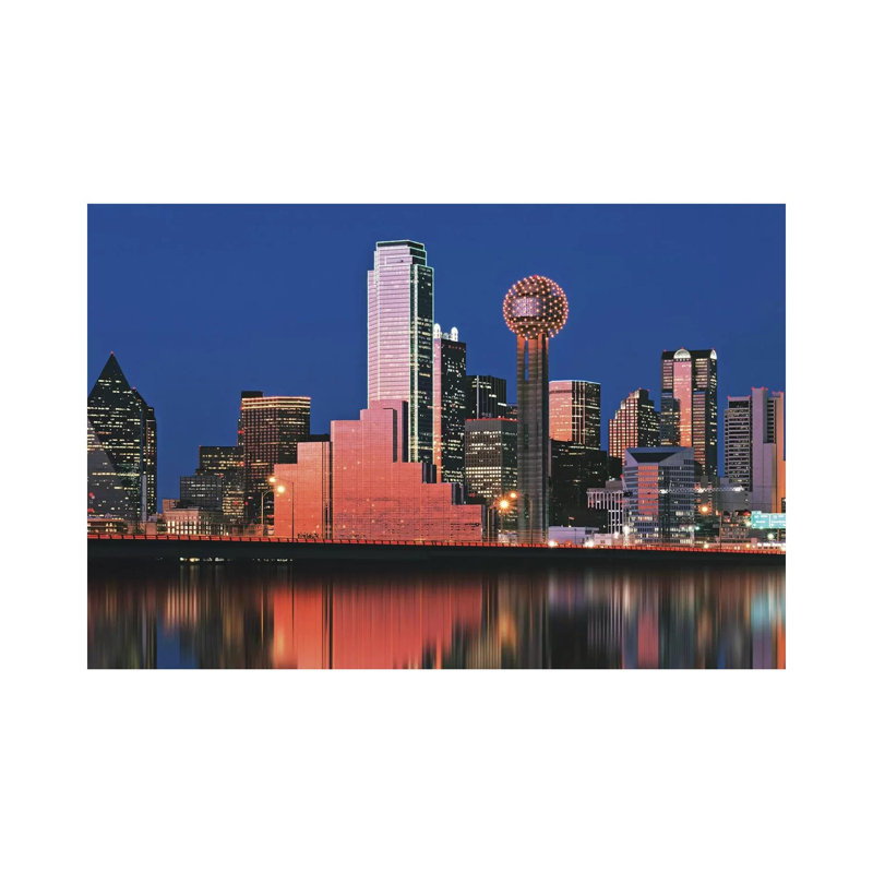 Reflection Of Skyscrapers In A Lake, Dallas, Texas, USA - Wrapped Canvas Print, 20.32 cm H x 30.48 cm W