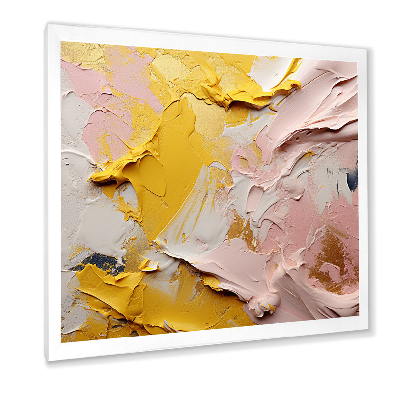 «Celebrating Destiny», reproduction de peinture abstraite or rose, H 30 po x l 30 po x P 1 po, Cadre simple blanc
