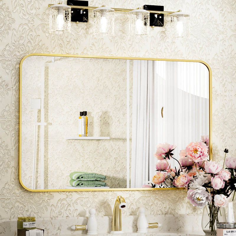 Miroir de salle de bain Jyun, 19 po x 27 po, Doré clair